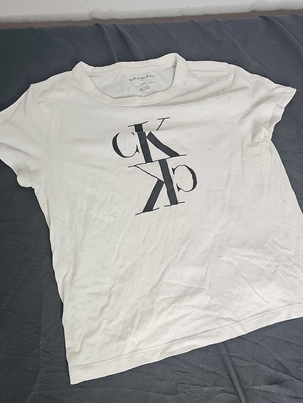 Calvin Klein White T-Shirt with Black Stacked CK Logo